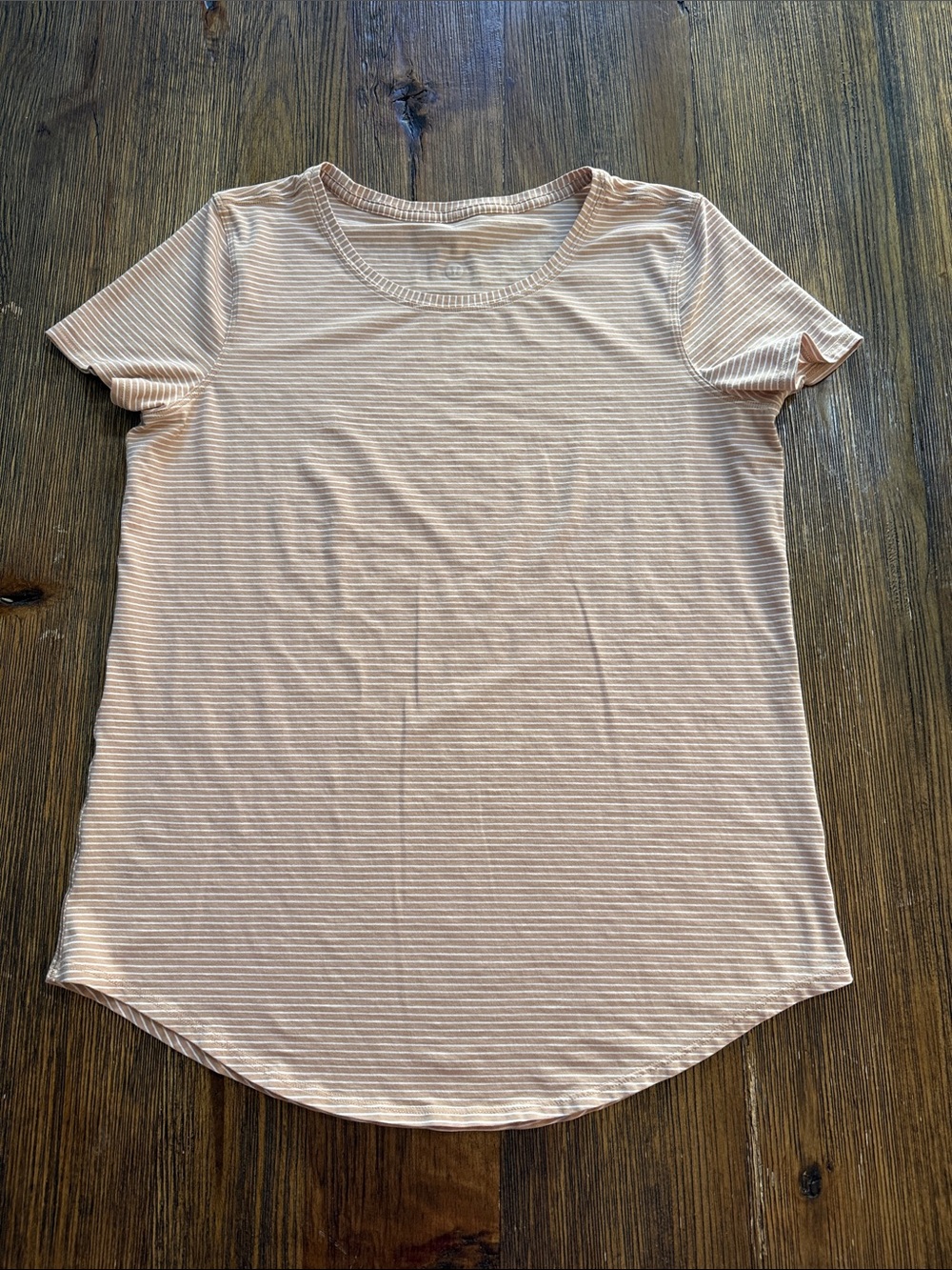 lululemon athletica Short Sleeve Scoop Tee in Light Peach and White Stripe